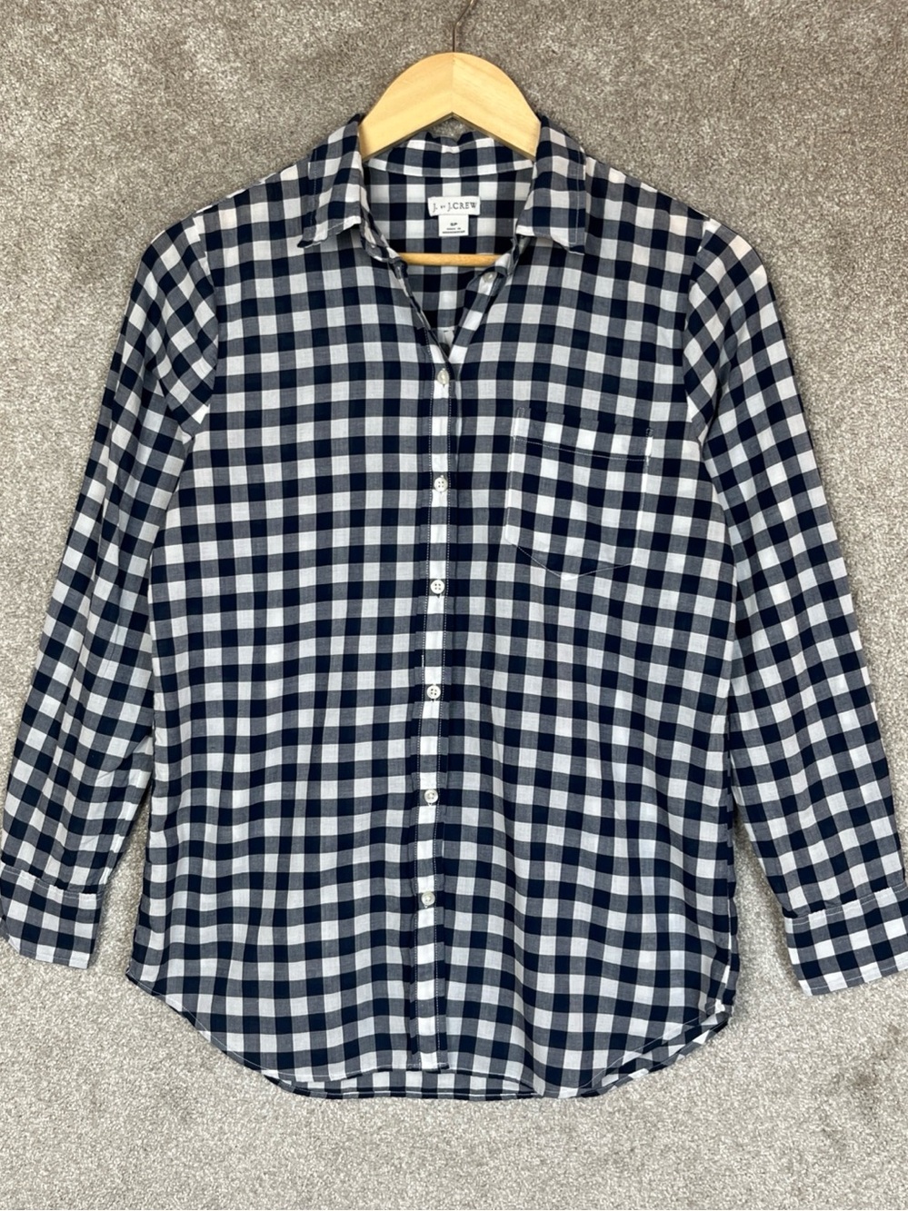 J by J Crew Shirt Womens Small Petite Blue White Plaid Cotton Button Front- 5335